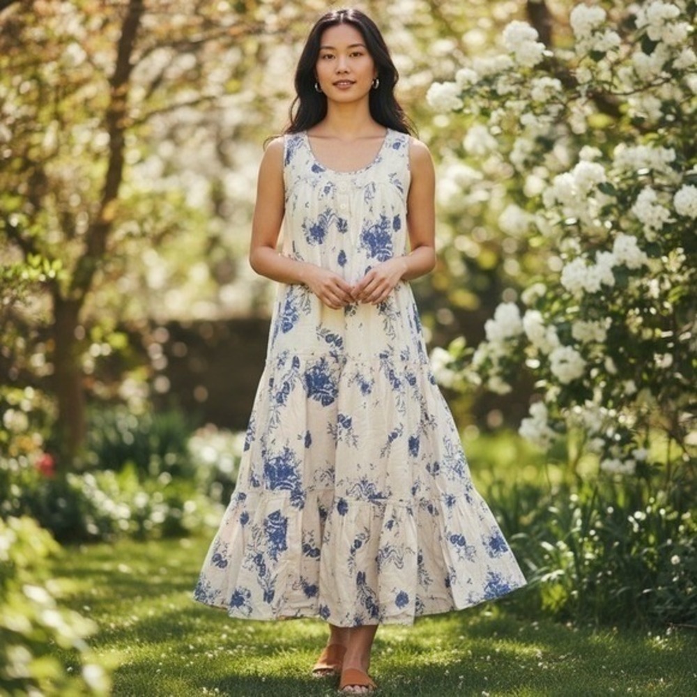 Serena‎ Kay Sleeveless 100% Cotton Prairie Dress Summer Spring Vacation Resort
